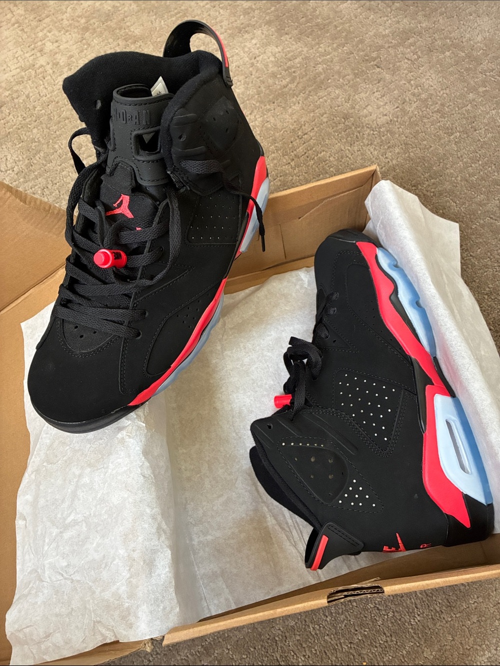 AIR JORDAN 6 INFRARED RAY Black and Red Retro High-Top Sneakers